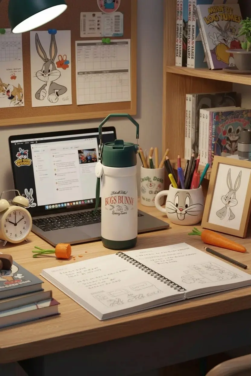 Bugs Bunny Lisanslı Retro Serisi Tutacaklı ve El Askılı Termos 550 ml
