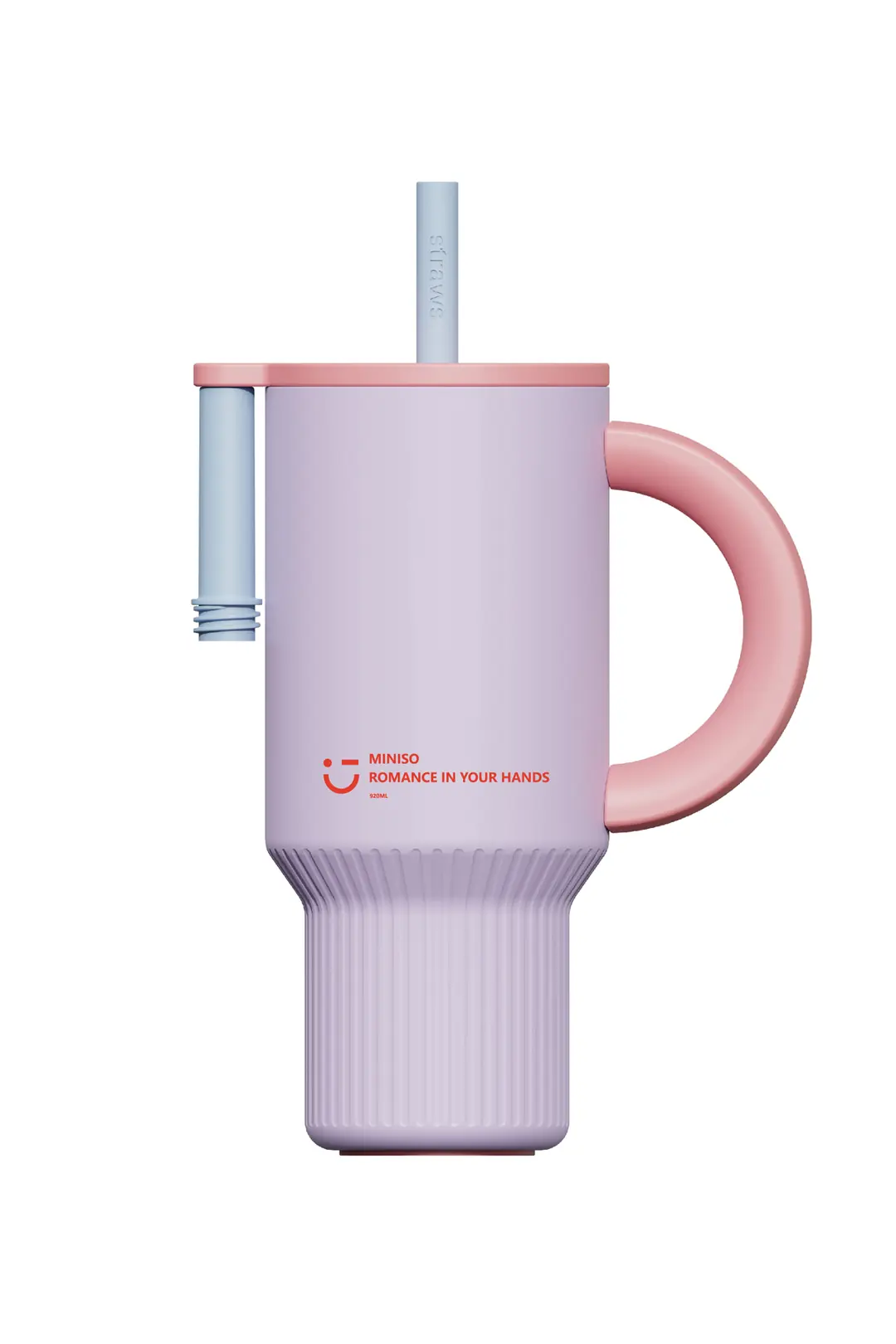 Miniso Lisanslı Pipetli Çift Cidarlı Çelik Şişe 920 mL Mor – Saplı Tasarım