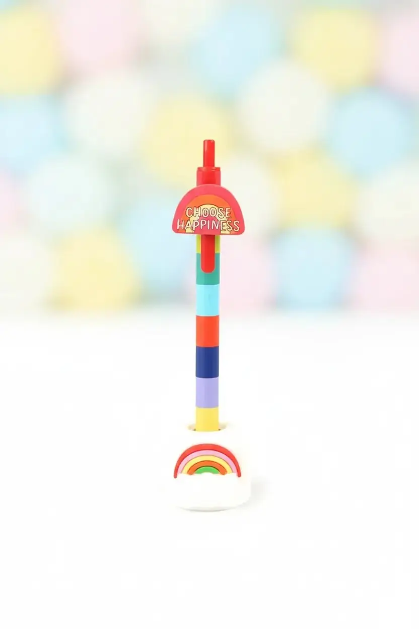 Miniso Lisanslı Yaz Renkleri Serisi Standlı Tükenmez Kalem - Masaüstü Dekoratif Kalem 14,5 cm
