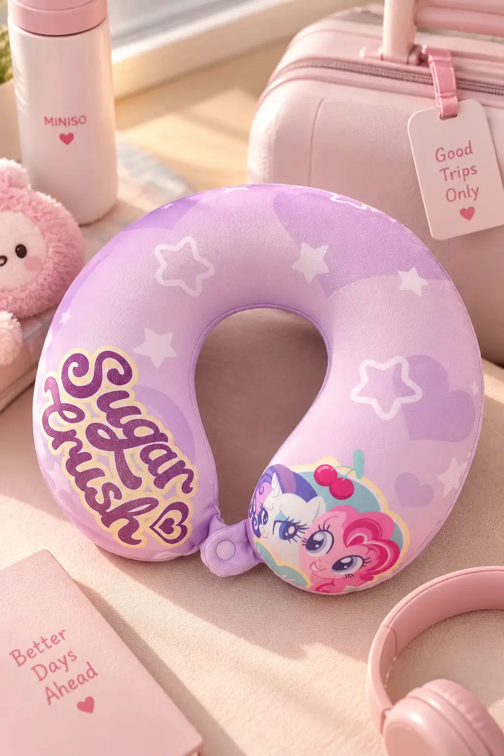 My Little Pony Lisanslı Hafızalı Köpük Boyun Yastığı – Mor Yıldız Desenli Seyahat Yastığı 30 Cm