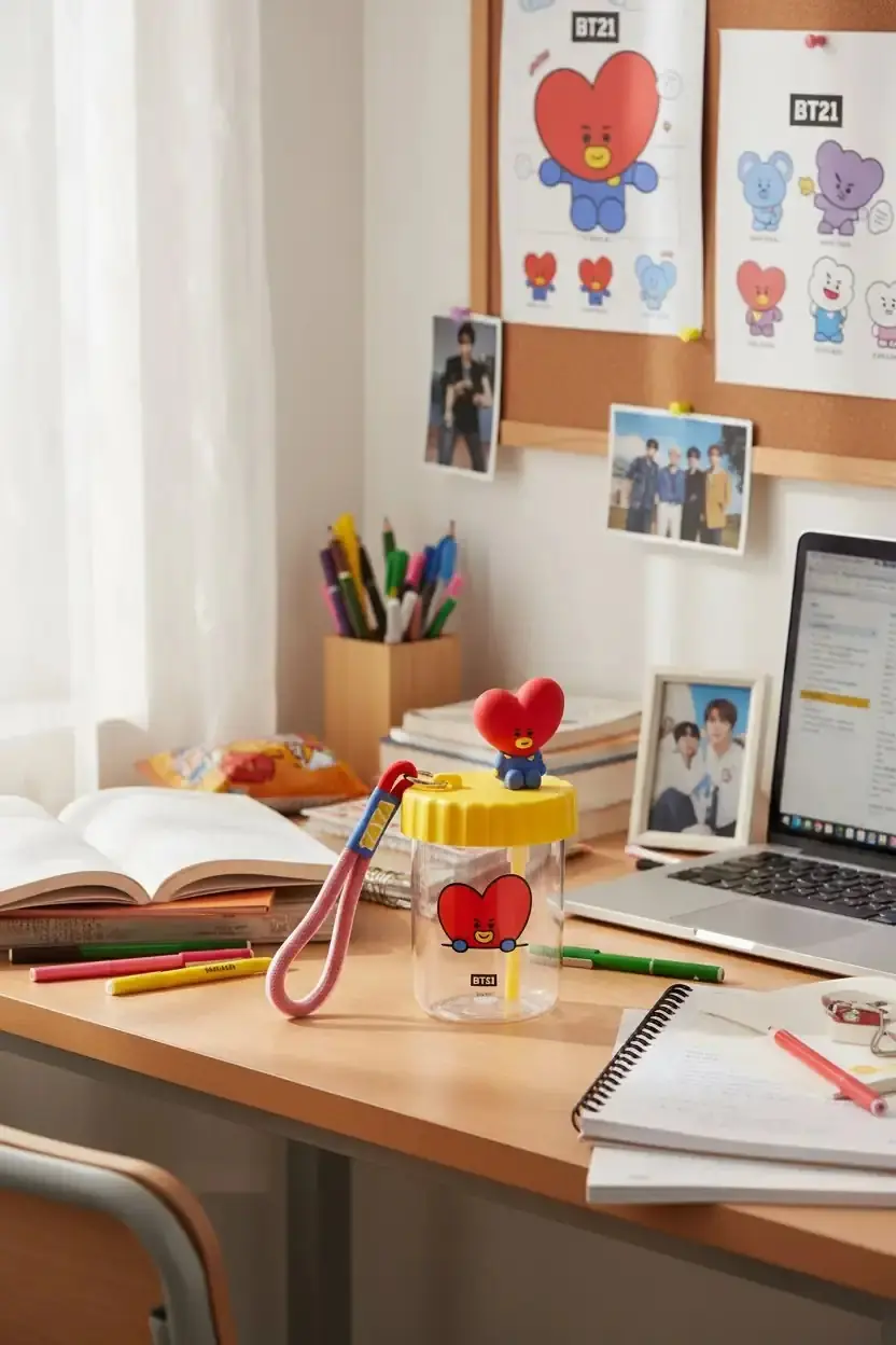 BT21 Lisanslı Süslemeli ve Askılı Plastik Şişe (520mL) - Tata