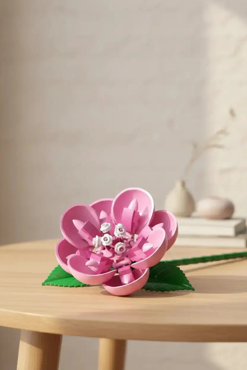 Miniso Lisanslı Çiçek Serisi Hibiskus İnşa Blokları Seti ABS Dekoratif Çiçek Yapım Bloğu