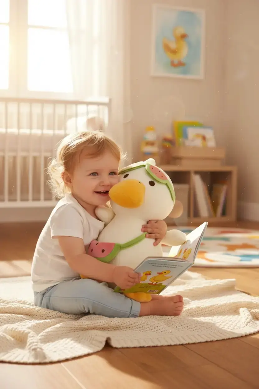 Miniso Lisanslı Plaj Serisi Karpuz Temalı Dalgıç Ördek Peluş – 28 cm