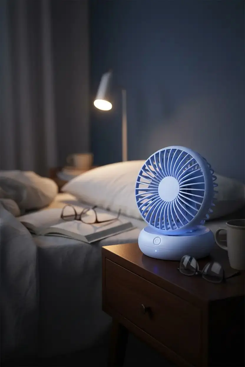 Miniso Lisanslı Soğutmalı Taşınabilir Masaüstü Fan Mavi – Çok Kademeli Hız Ayarlı Şık Tasarım 14 Cm
