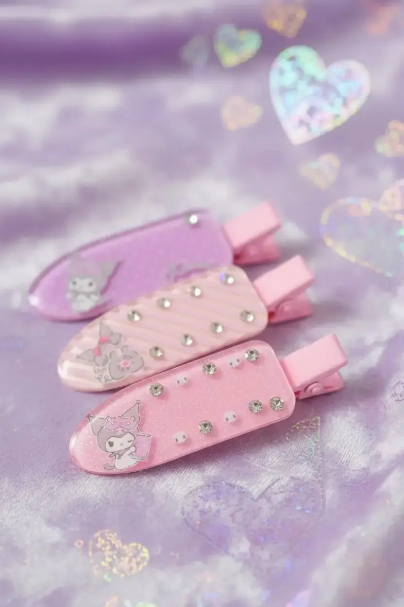 Sanrio Lisanslı Kuromi Saç Tokaları 3 Adet 11 Cm