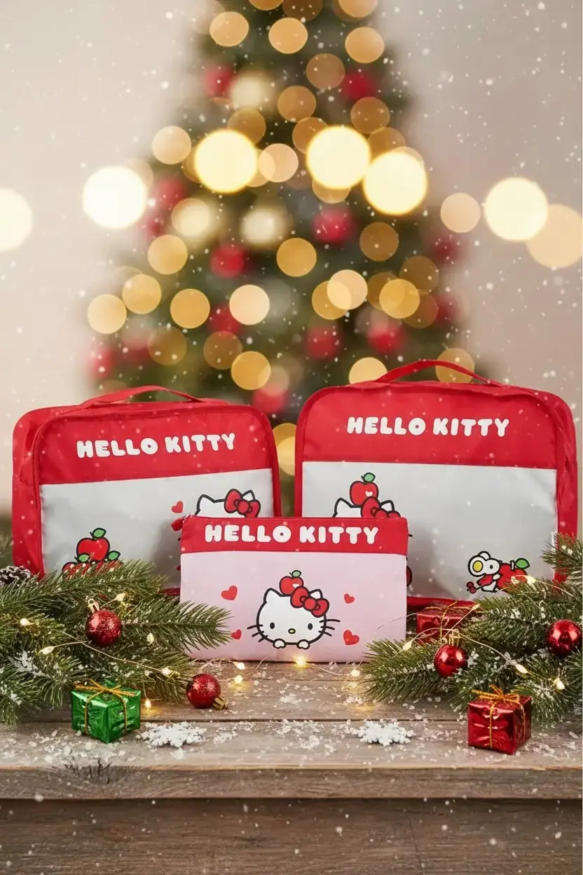 Sanrio Lisanslı Hello Kitty Seyahat Çantası – Valiz Düzenleyici 3’lü Set 32 Cm