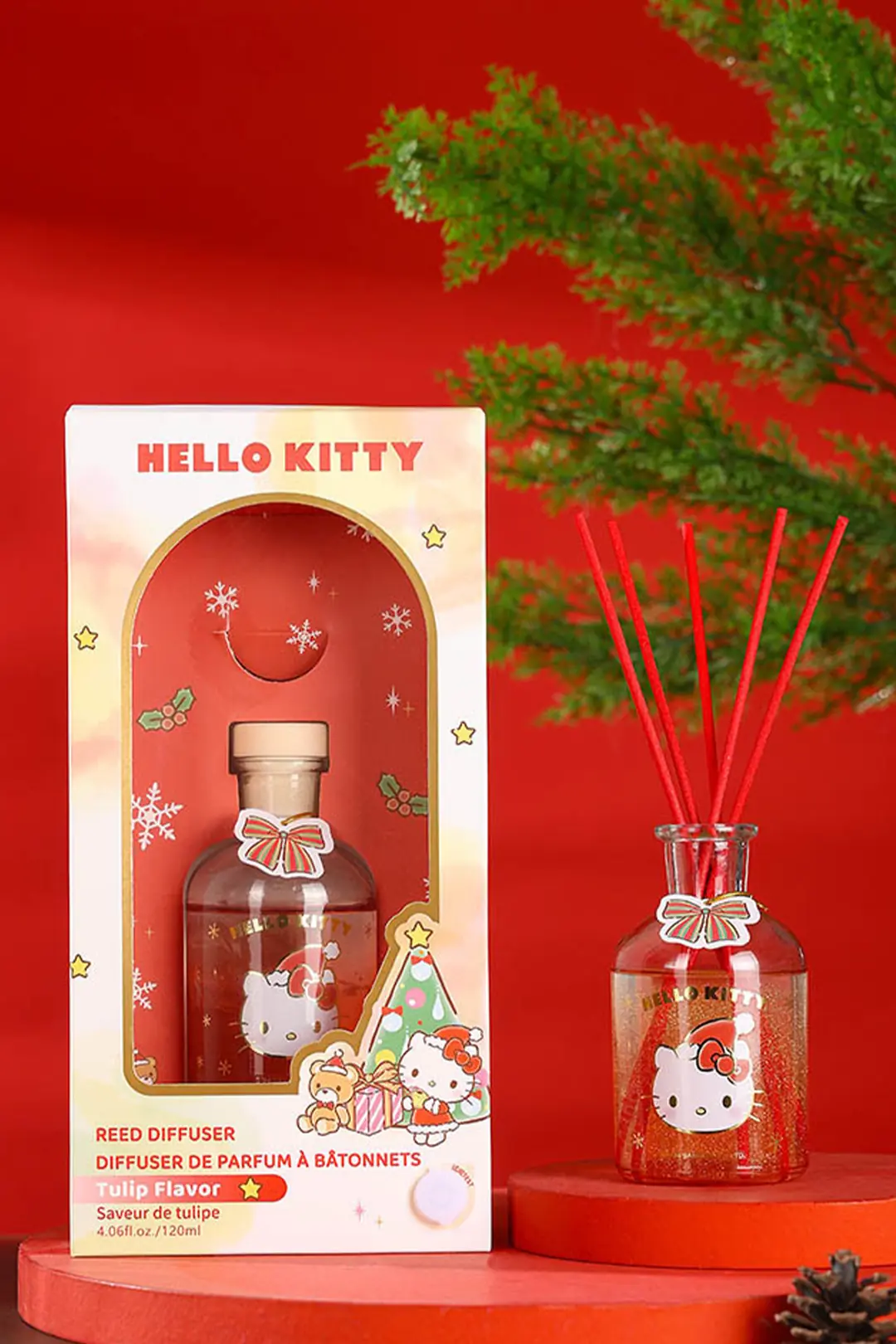 Sanrio Lisanslı Hello Kitty Yılbaşı Koleksiyonu Oda Kokusu – Cam Şişe ve Fiber Çubuklu Ev Parfümü