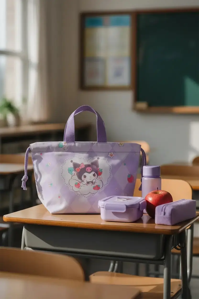 Kuromi Lisanslı Büzgülü Öğle Yemeği Çantası – Hafif ve Pratik Taşıma