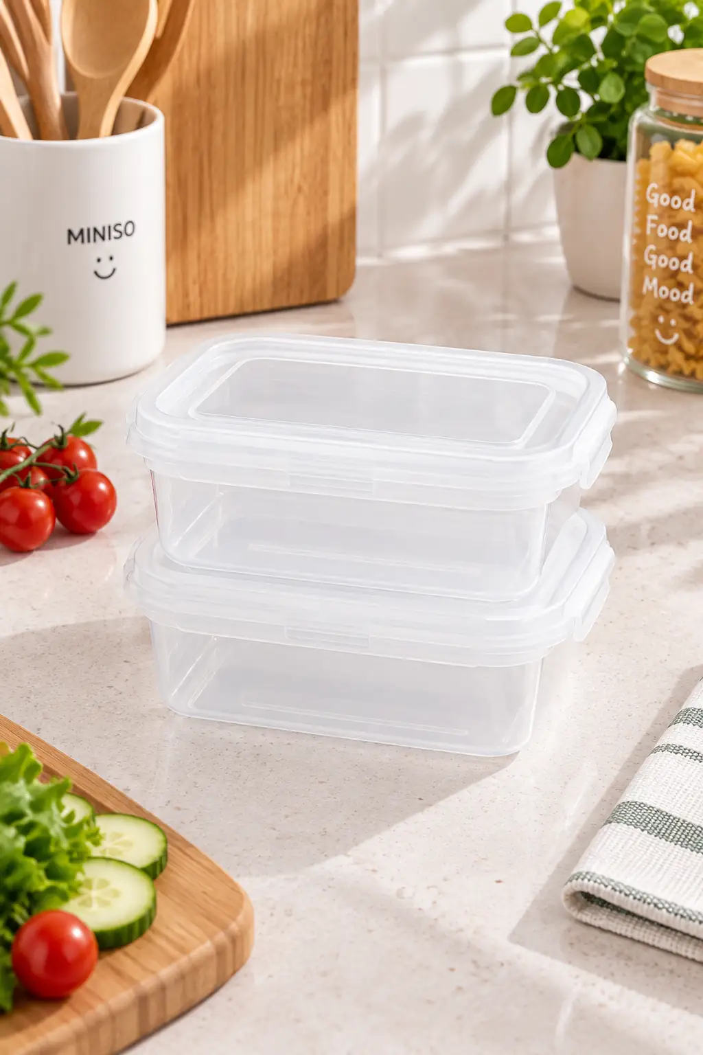 Miniso Lisanslı Şeffaf Beyaz Dikdörtgen Yemek Kabı Seti 2’li 850 Ml – 19,2 Cm