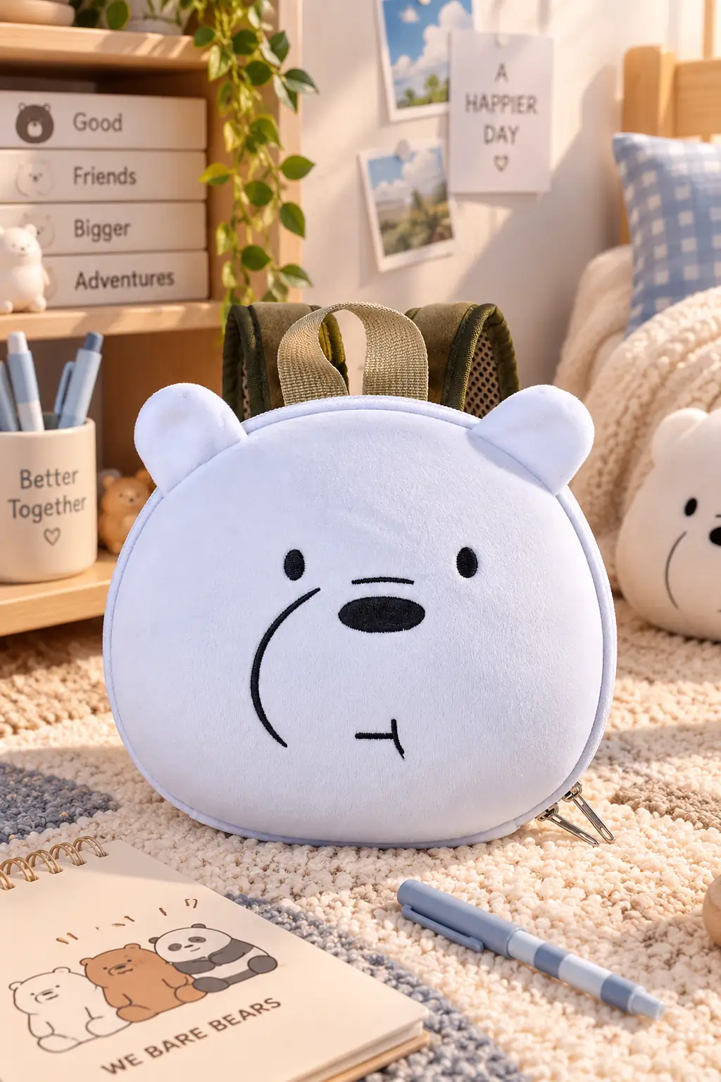We Bare Bears Lisanslı Kutup Ayısı Yuvarlak Sırt Çantası 21 CM