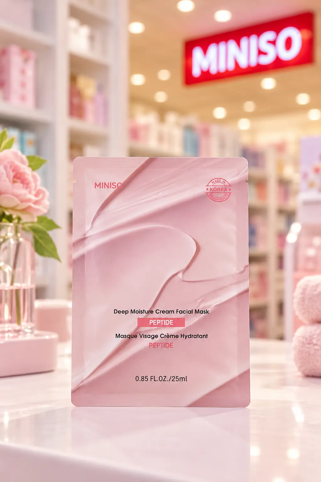 Miniso Lisanslı Derin Nemlendirici Krem Yüz Maskesi – Peptit Temalı Bambu Kağıt Maske