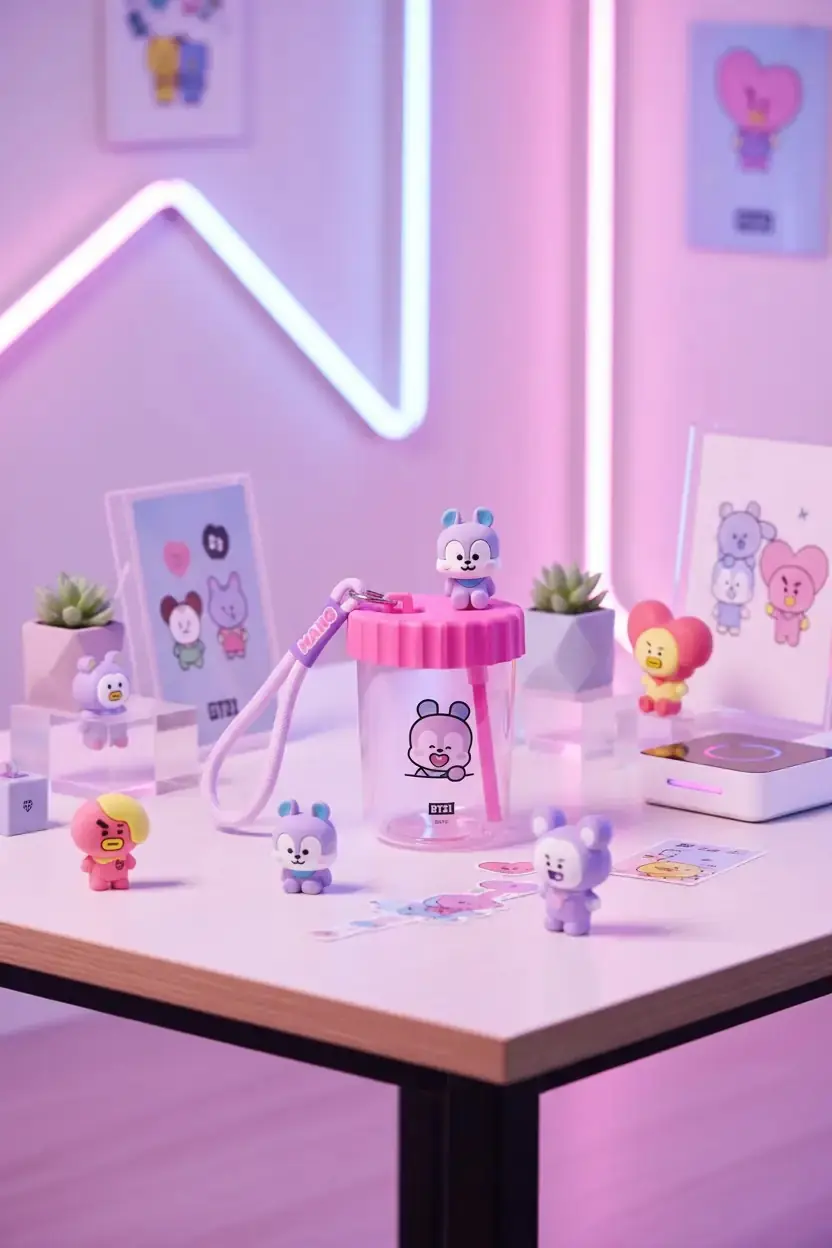 BT21 Lisanslı Süslemeli ve Askılı Plastik Şişe (520mL) - Mang