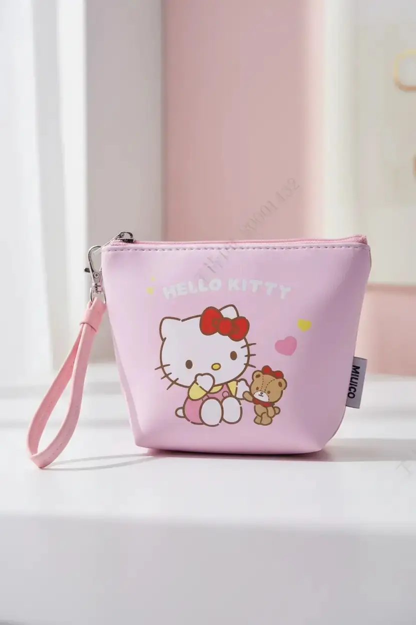 Sanrio Lisanslı Hello Kitty Mini Bozuk Para Çantası Fermuarlı 13 Cm