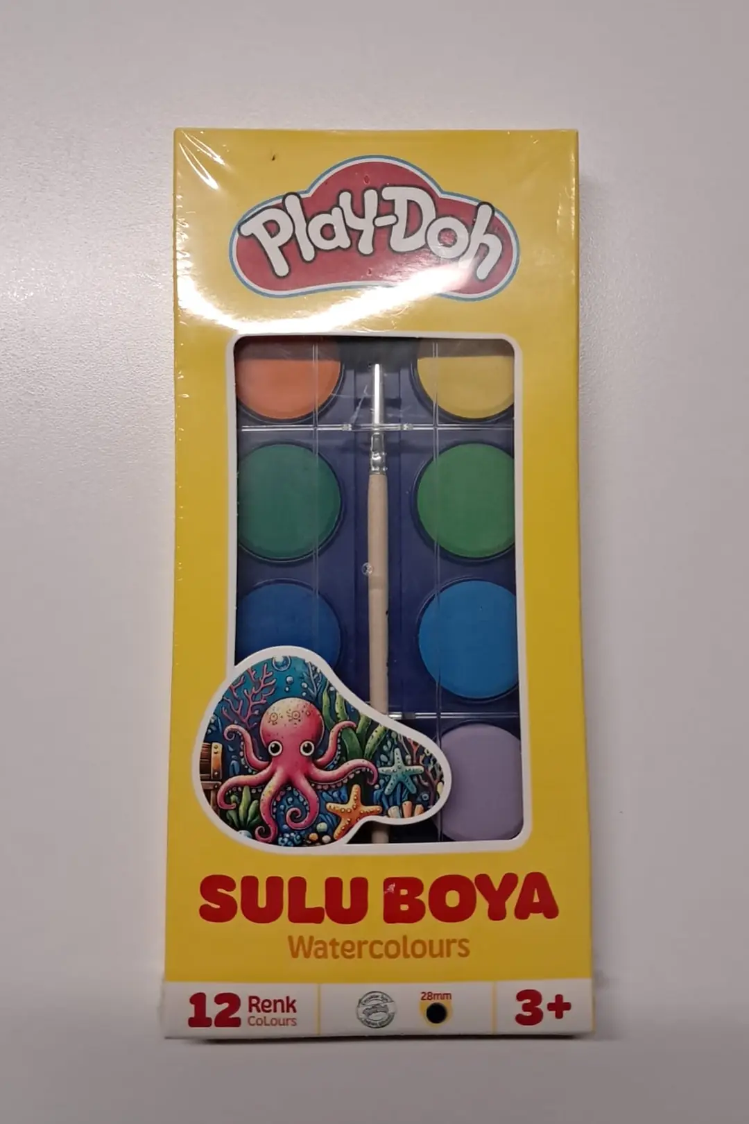 Play-Doh Sulu Boya 12 Renk 28 mm – Büyük Tabletli Fırçalı Boyama Seti