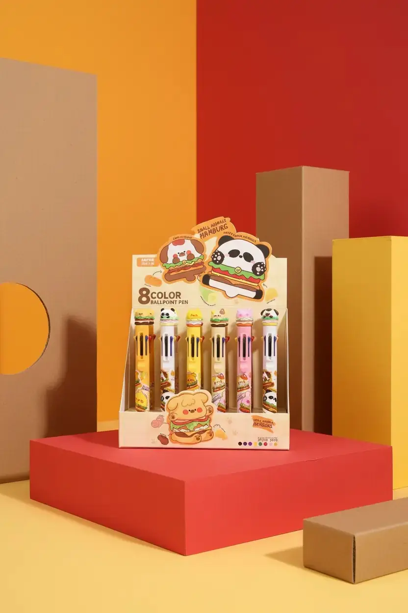 Miniso Lisanslı Sevimli Hamburger 8 Renkli Tükenmez Kalem – Çok Renkli PDQ