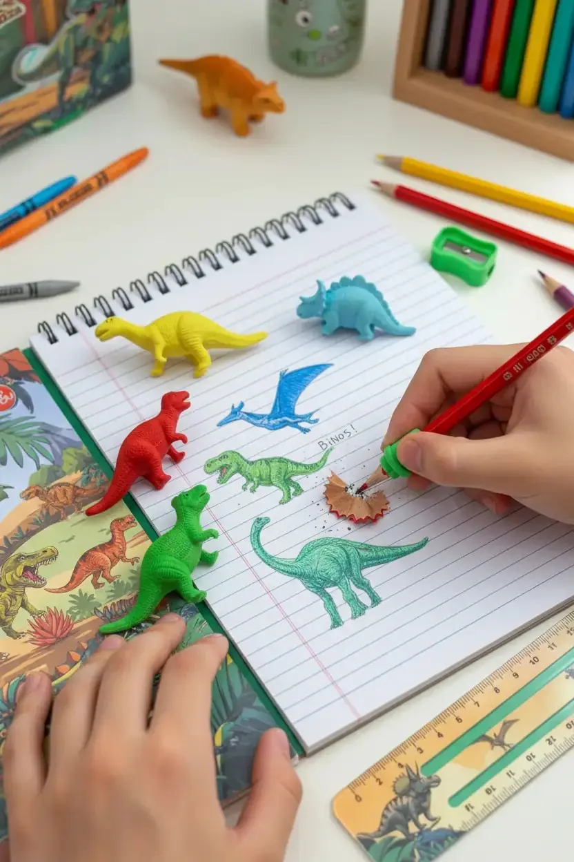 Bu-Bu Dinozor Temalı Kırtasiye Seti – Eksiksiz Okul Hazırlık Seti (Kalem, Silgi, Cetvel)