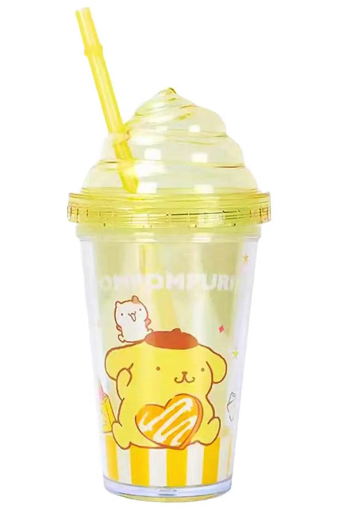 Sanrio Lisanslı Pompompurin Pipetli Plastik Şişe – Ergonomik Tasarımlı Çocuk Matarası