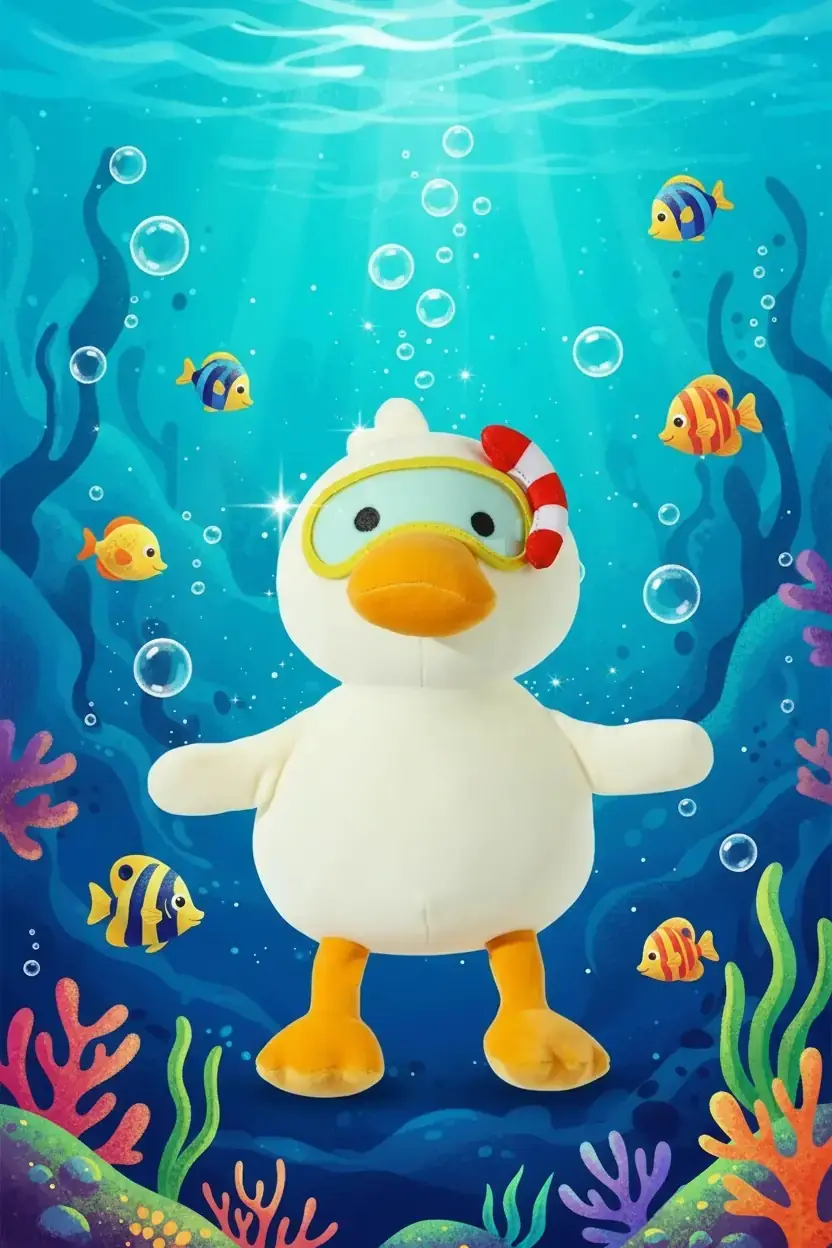Miniso Lisanslı Dalış Ördeği Serisi Şnorkelli Peluş Oyuncak – 27 cm