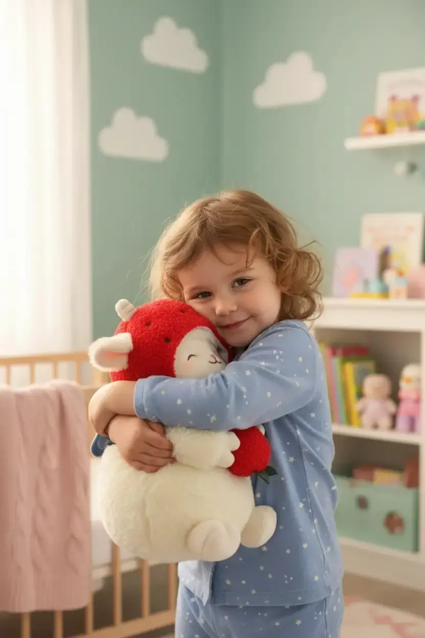 Miniso Lisanslı Kuzu Baa Serisi Çilek Şapkalı Peluş Oyuncak 25 Cm – Yumuşacık Dekoratif Tasarım