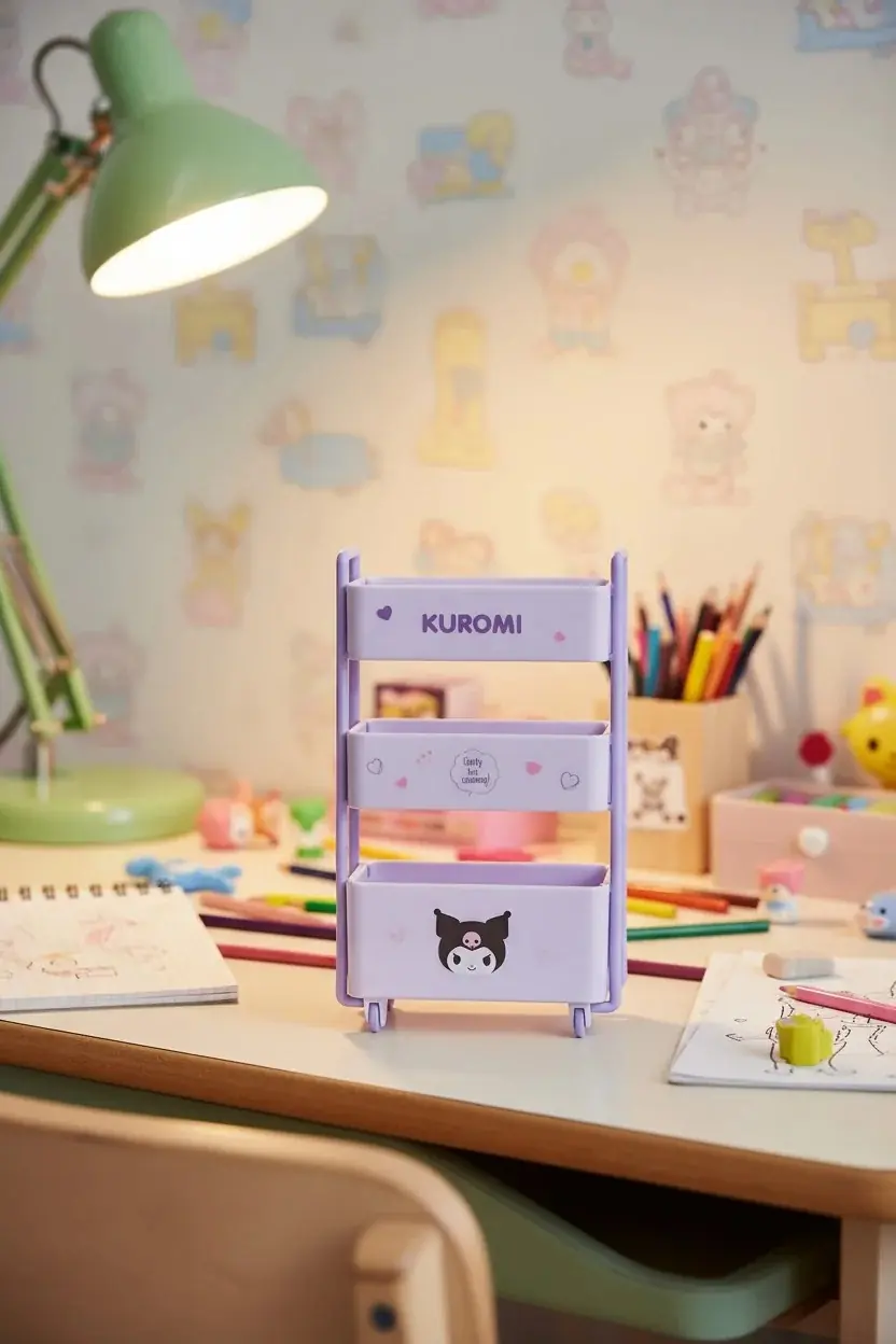 Sanrio Lisanslı Kuromi Tekerlekli El Arabası Masa Üstü Organizer