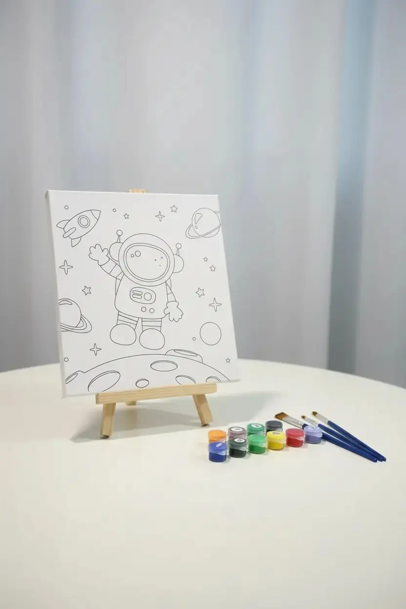 Miniso Lisanslı Astronot Çerçeveli Boyama Seti 25x25 Cm – Akrilik Boyamalı