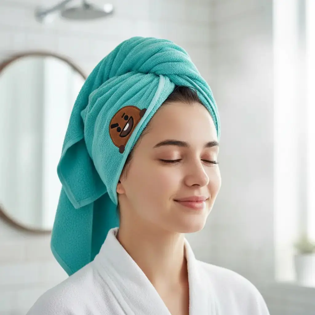 BT21 Lisanslı Ultra Emici Mikrofiber Saç Kurutma Havlusu Shooky 13 cm
