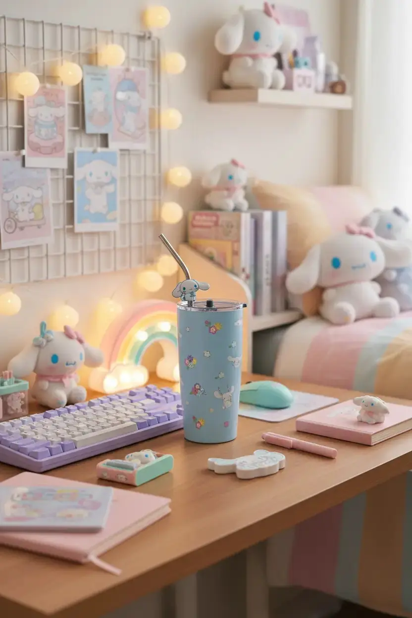 Sanrio Lisanslı Cinnamoroll Pipetli Çelik Matara – Paslanmaz Çelik Su Şişesi 580 ML