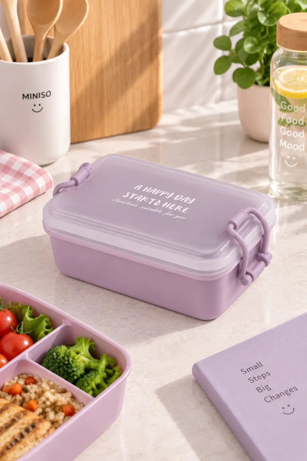 Miniso Lisanslı Macaron Öğle Yemeği Kutusu Mor 500 Ml – Ayırıcılı