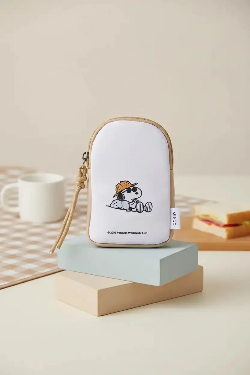 Snoopy Lisanslı Çapraz Bozuk Para Çantası – Minimal Şık Günlük Kullanım (Bej) 10 Cm