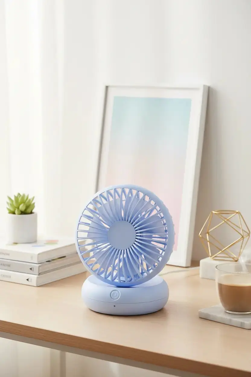 Miniso Lisanslı Soğutmalı Taşınabilir Masaüstü Fan Mavi – Çok Kademeli Hız Ayarlı Şık Tasarım 14 Cm