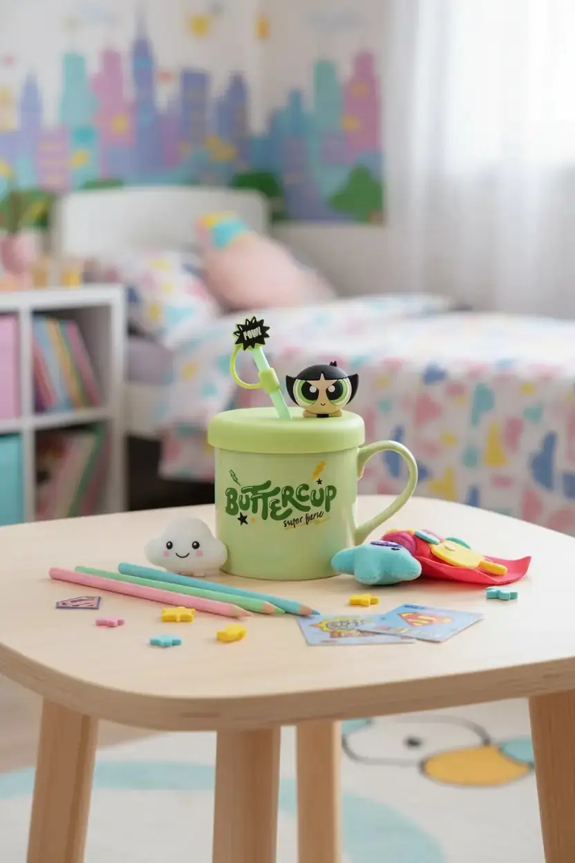Powerpuff Girls Lisanslı Buttercup Süslemeli ve Pipetli Seramik Kupa 450 ML