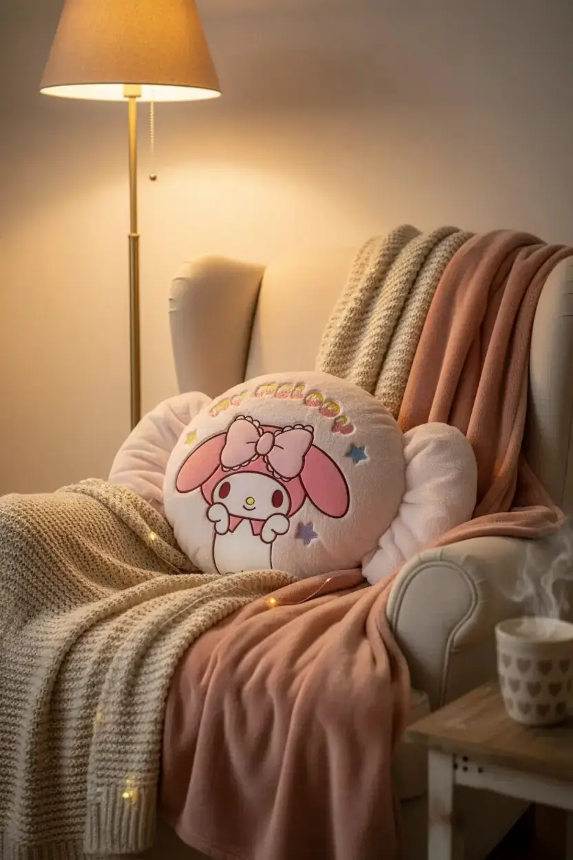 Sanrio Lisanslı My Melody Peluş Yastık – Yumuşacık Şeker Figürlü Dekoratif Seri 38 Cm