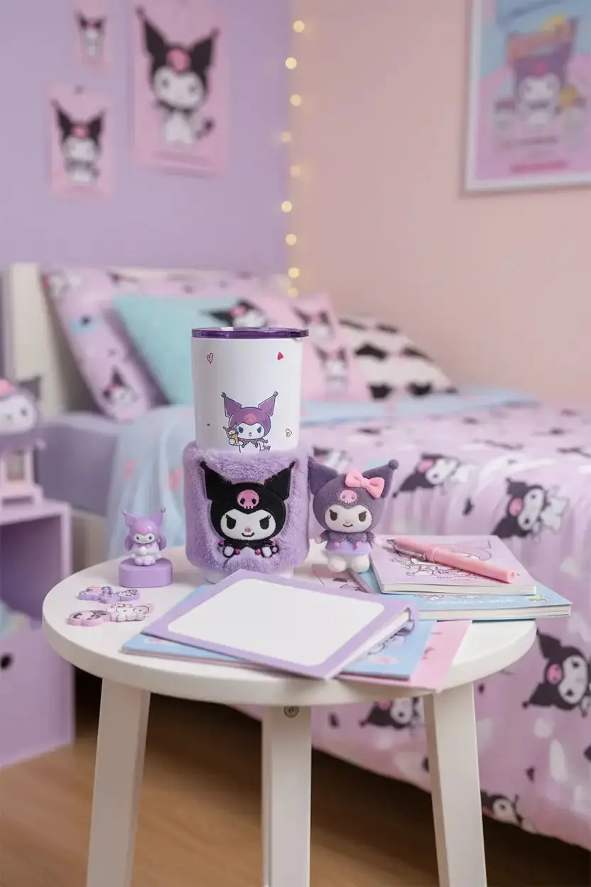 Sanrio Lisanslı Kuromi Paslanmaz Çelik Bardak – Peluş Dekoratif Kılıflı ve 304 Kalite Çelik İç Hazneli Sızdırmaz Koleksiyon Bardak 550 ML