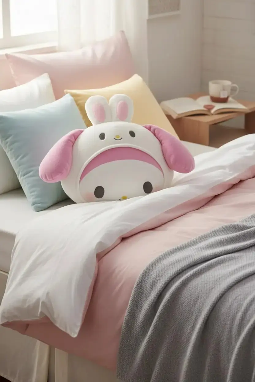 Sanrio Lisanslı My Melody Yastık 45 Cm – Baş Şekilli Yumuşak Dekoratif