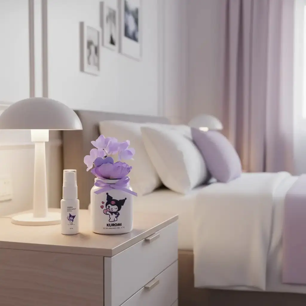 Sanrio Lisanslı Kuromi Oda Parfümü ve Süs Seti - Seramik Şişeli Dekoratif Oda Kokusu ve Figür