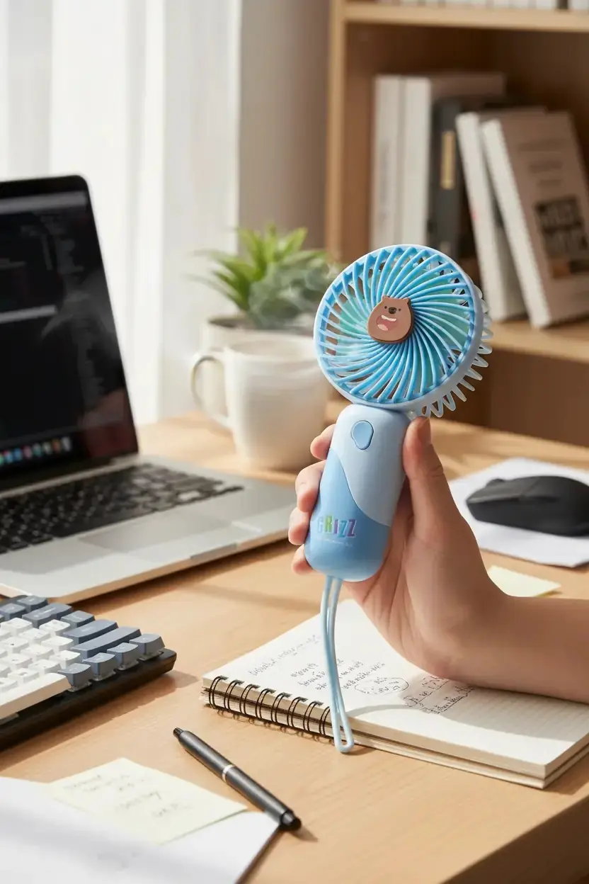 We Bare Bears Lisanslı Boz Ayı Mini Fan 16.5 cm - Taşınabilir ve Kompakt El Fanı Serinletici