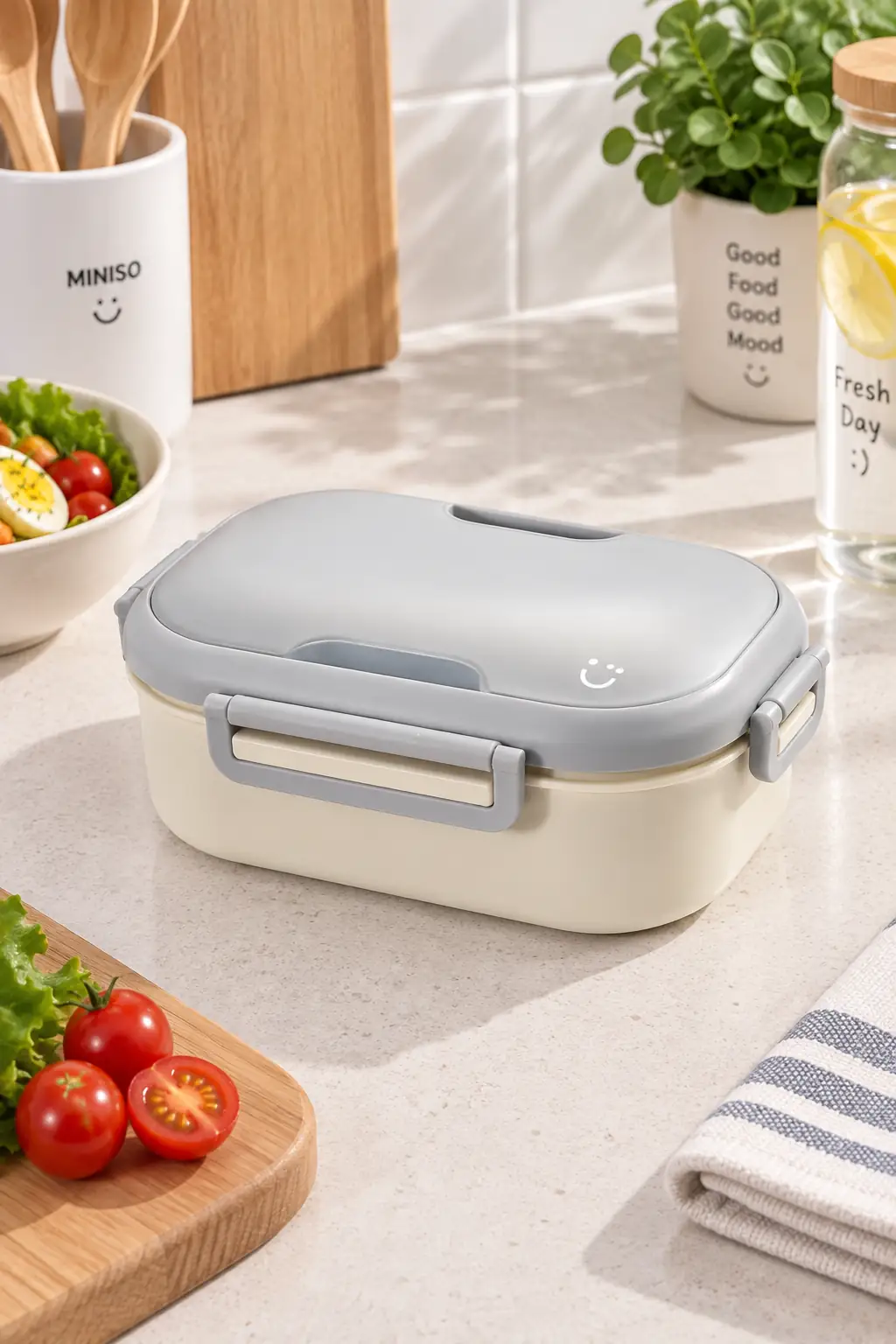 Miniso Lisanslı Oval Tek Katmanlı Yemek Kabı Gri 920 Ml – Çatal Bıçaklı 20,3 Cm