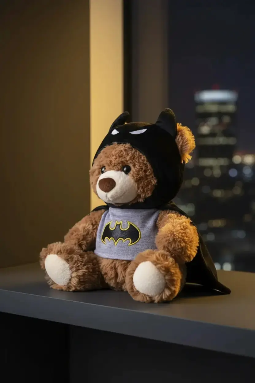 Miniso Lisanslı DC Koleksiyonu 25 cm Kostümlü Hediye Ayıcık Peluş Oyuncak – Batman Kostümlü Model