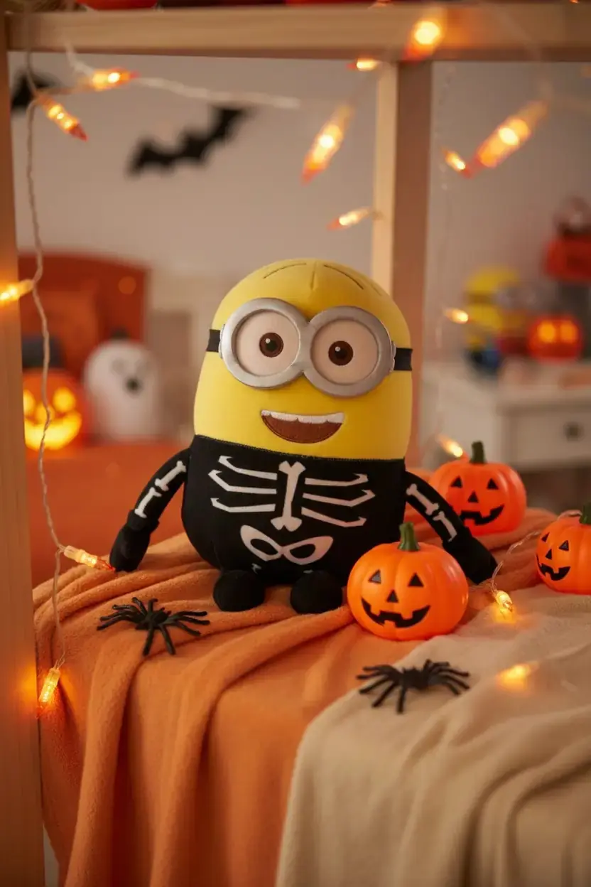 Minions Lisanslı Cadılar Bayramı İskelet Kostümlü Peluş Oyuncak 25 Cm