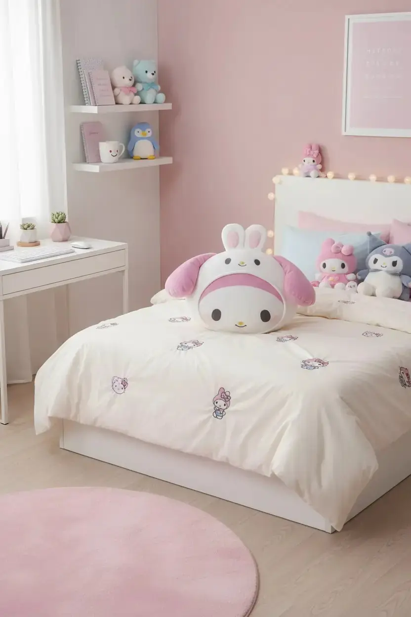 Sanrio Lisanslı My Melody Yastık 45 Cm – Baş Şekilli Yumuşak Dekoratif