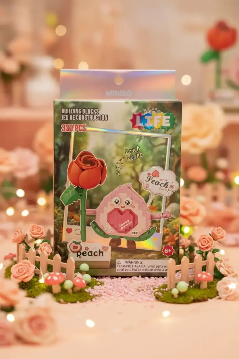 Miniso Lisanslı Yemek Serisi Oyun Bloğu Şeftali – Eğitici ve Dekoratif Oyuncak Seti 19 Cm