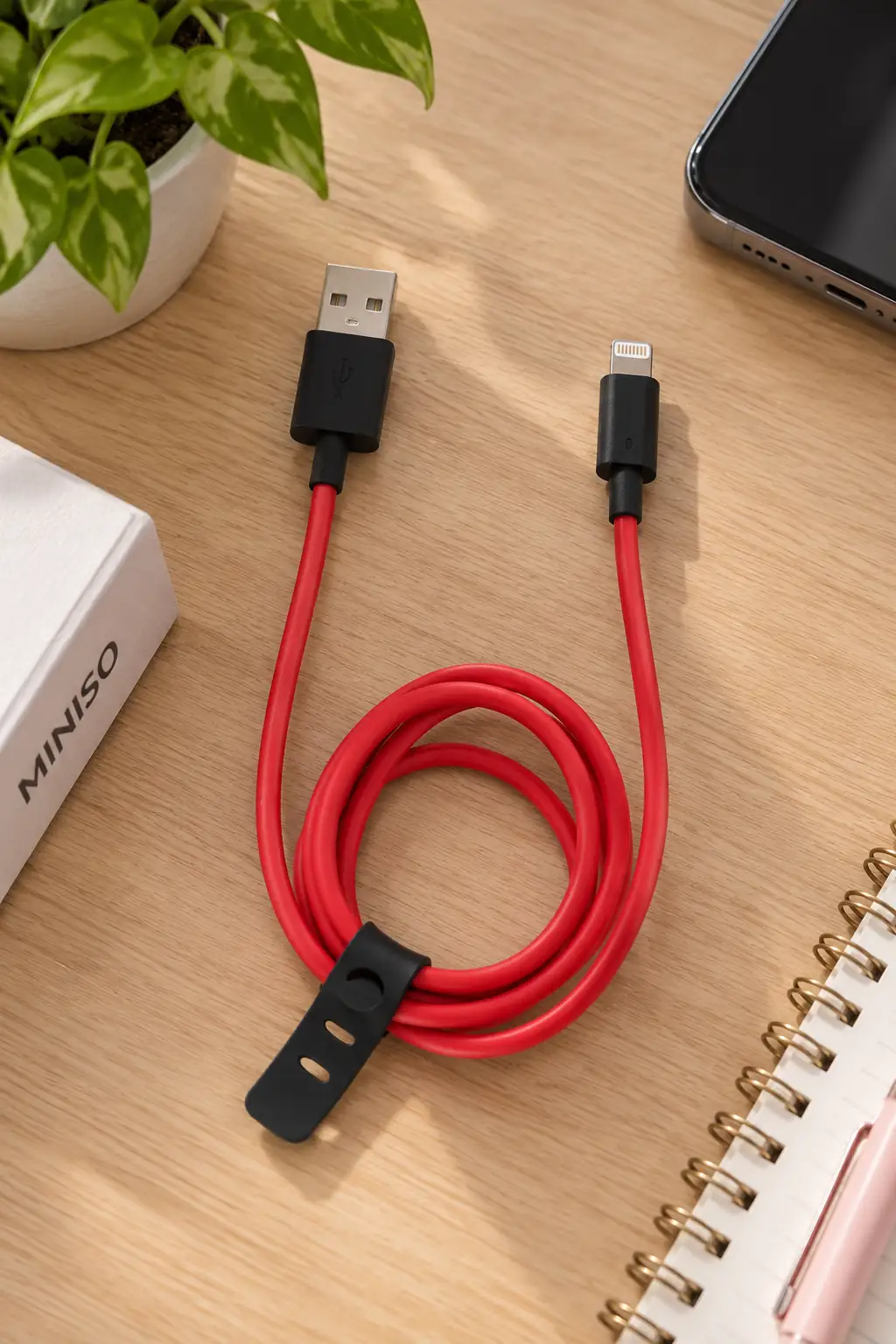Miniso Lisanslı iPhone Hızlı Şarj ve Veri Kablosu – Dayanıklı TPE Kaplama ve 3A Yüksek Performans Kırmızı 1M