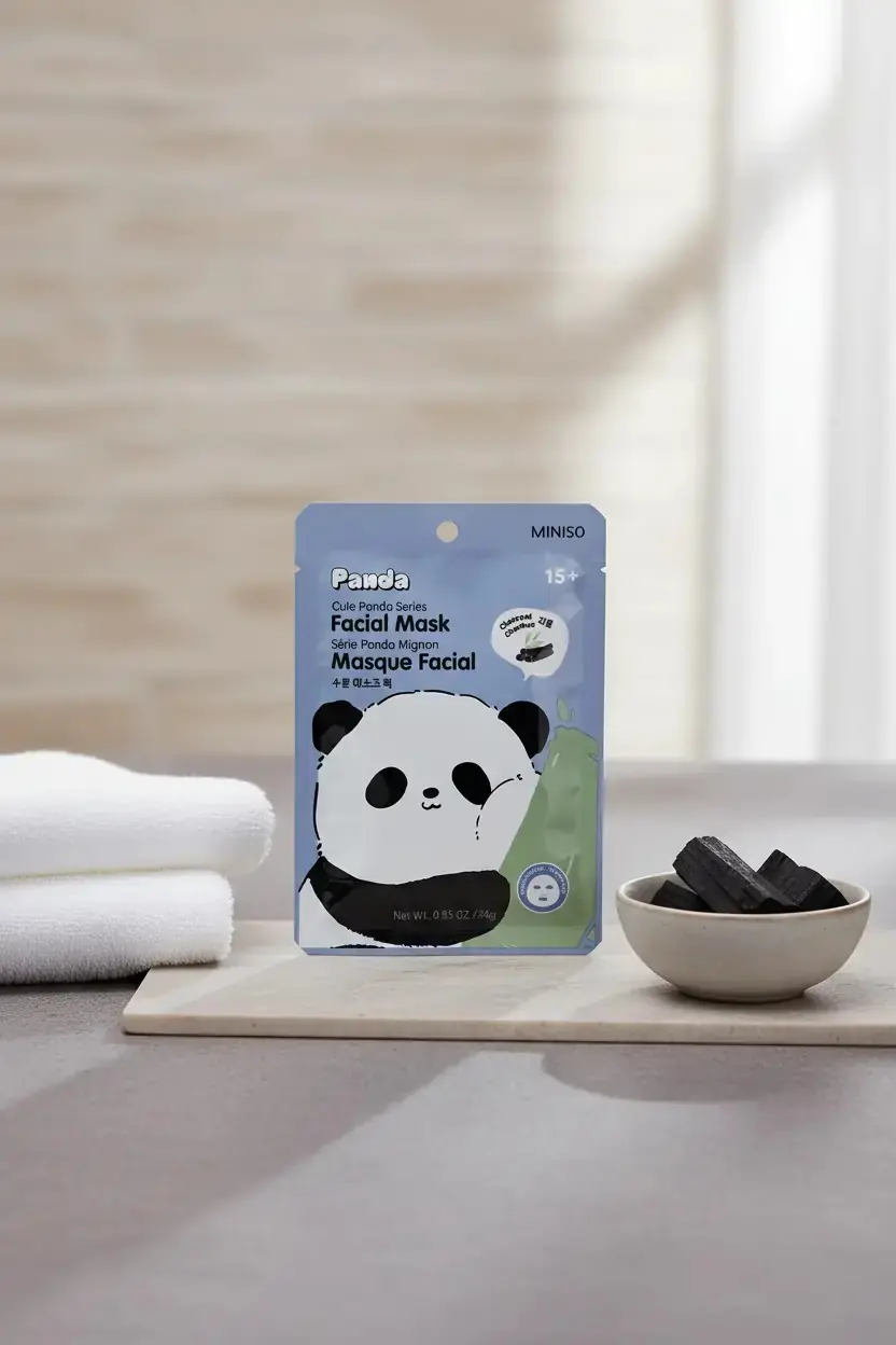 Miniso Lisanslı Sevimli Panda Serisi Yüz Maskesi – Arındırıcı Kömür Temalı Bakım