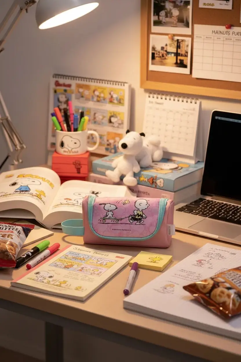 Snoopy Lisanslı Seyahat Serisi Tutacaklı Kalemlik – Geniş İç Hacimli Pembe Model 20,5 Cm