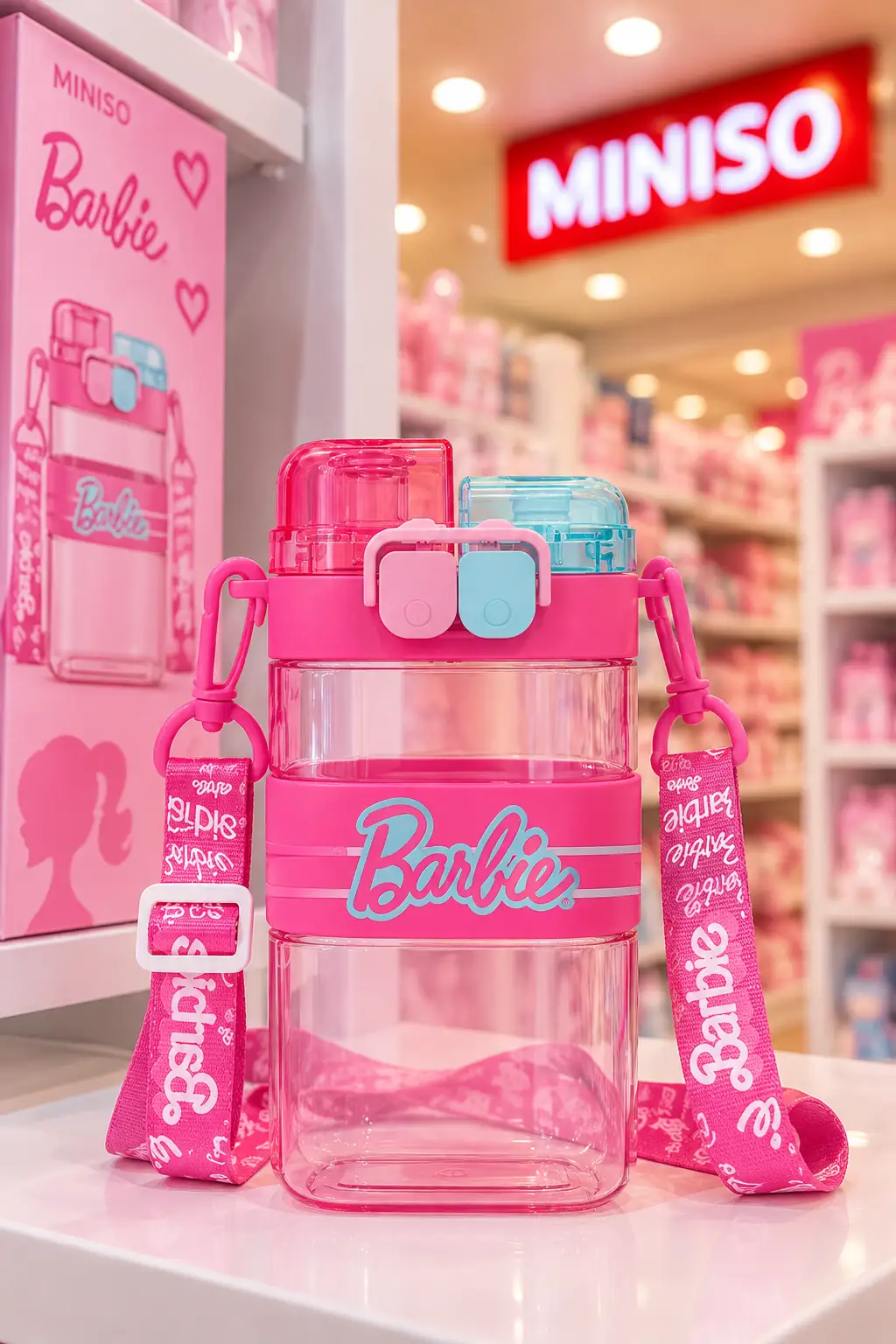 Barbie Lisanslı Omuz Askılı Plastik Şişe 560 Ml – Pipetli Su Matarası