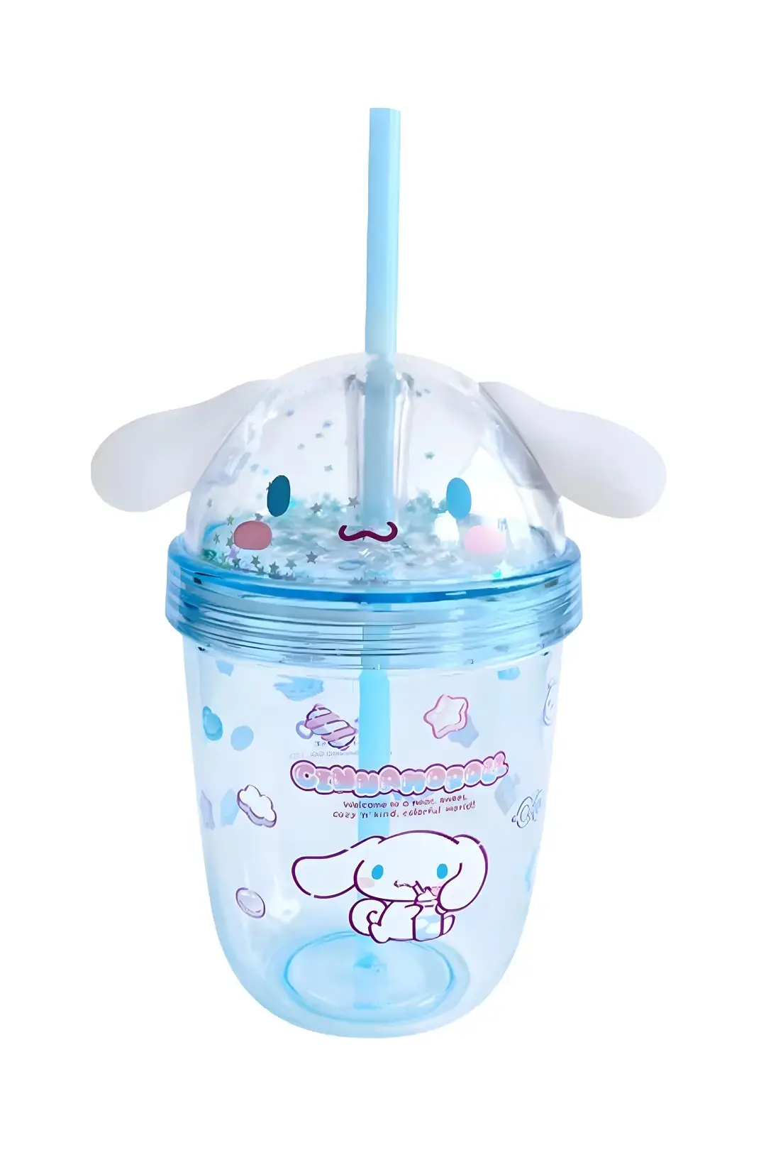 Sanrio Lisanslı Cinnamoroll Tatlı Fabrikası Serisi Kulak Detaylı Pipetli Su Şişesi 435 ml