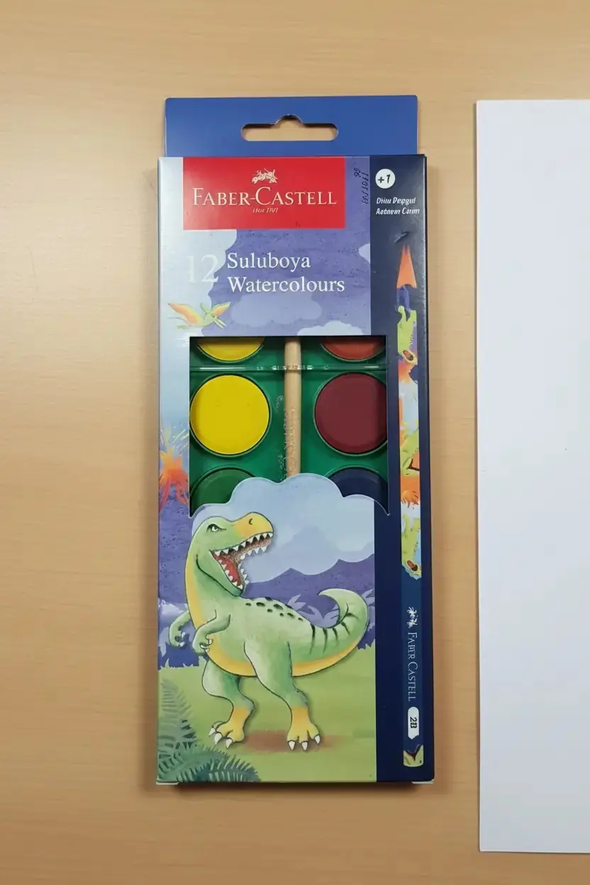 Faber-Castell Dino Büyük Boy Suluboya 12 Renk – Fırçalı Boyama Seti