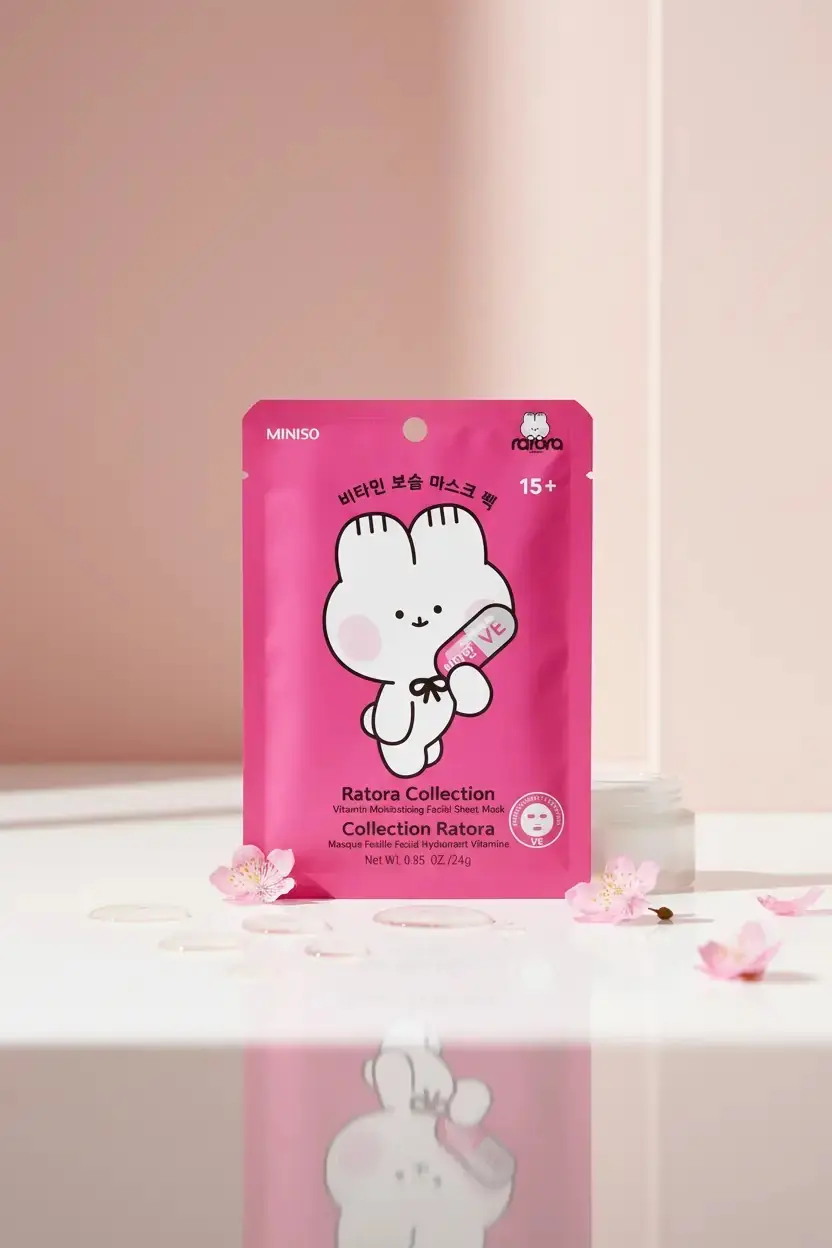 Miniso Lisanslı Ratora Serisi Vitaminli Nemlendirici Kağıt Yüz Maskesi – VE (E Vitamini)