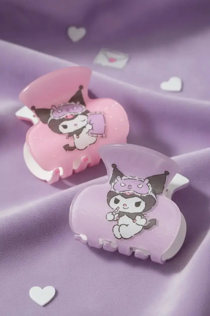 Sanrio Lisanslı Kıskaç Toka Seti Kuromi Mor Pembe 4 Cm