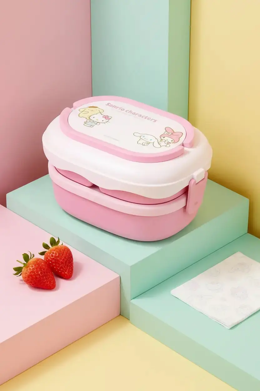 Sanrio Lisanslı Hello Kitty ve Arkadaşları Çift Katlı Yemek Kabı 1600 mL – Geniş Kapasiteli